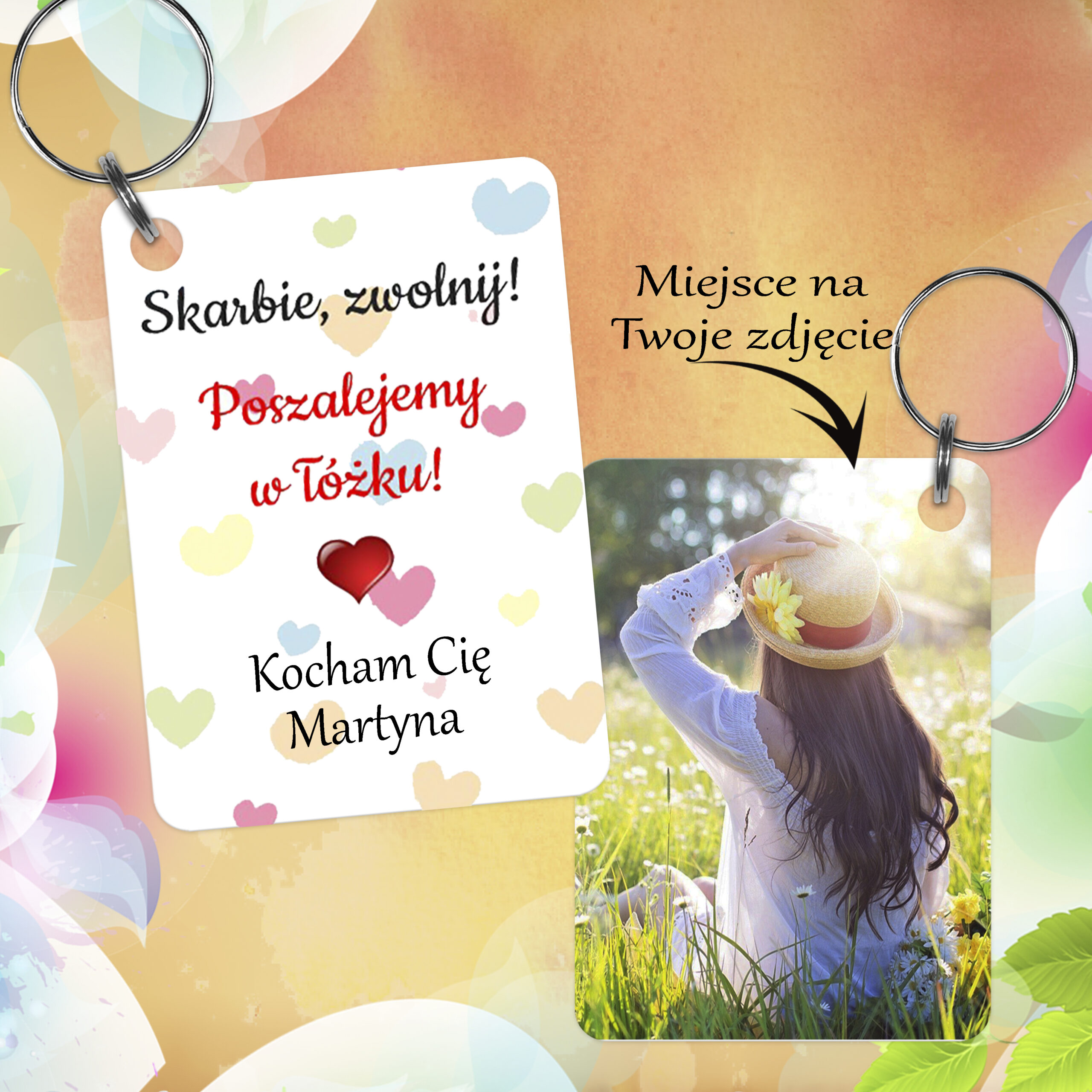 SKARBIE, ZWOLNIJ! POSZALEJEMY W ŁÓŻKU! - BRELOCZEK DO KLUCZY - DWUSTRONNY