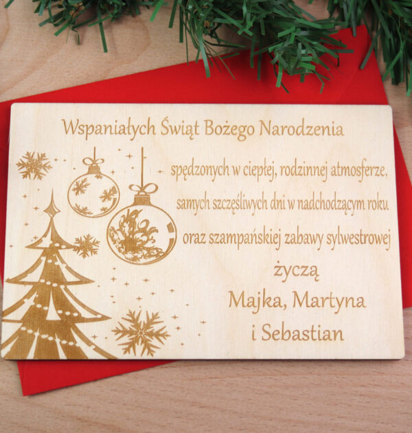 ŚWIĄTECZNA POCZTÓWKA Z GRAWEROWANYMI ŻYCZENIAMI