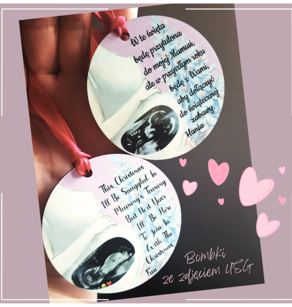 BOMBKA ZE ZDJĘCIEM USG TWOJEGO DZIECKA + NAPIS - RÓŻOWA