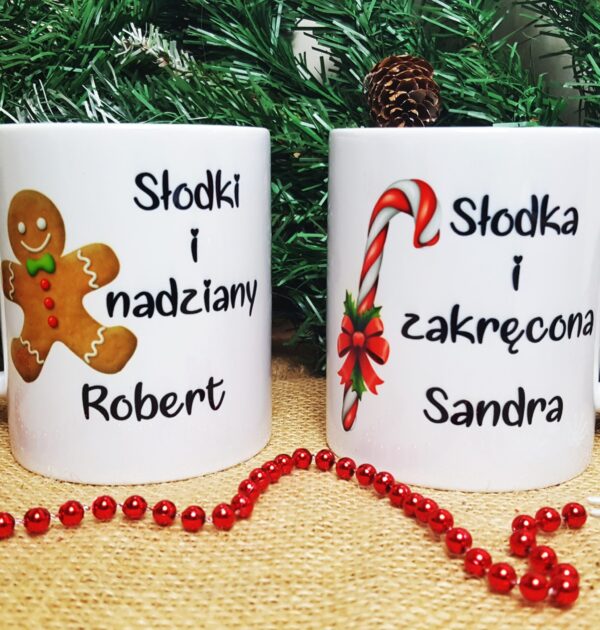 SŁODKI I NADZIANY, SŁODKA I ZAKRĘCONA - ŚWIĄTECZNE KUBKI DLA PARY - ZESTAW 2 SZT