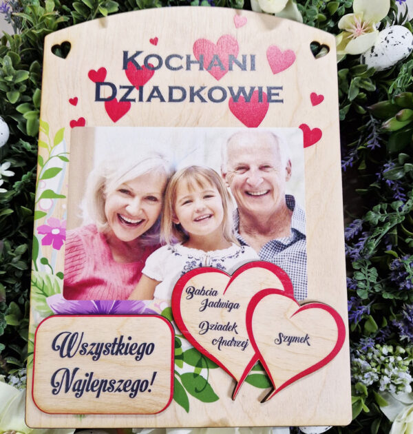 Tabliczka na Dzień Babci i Dziadka - ze zdjęciem i serduszkami - PRODUKT Z WYSYŁKĄ TYLKO NA TERENIE POLSKI