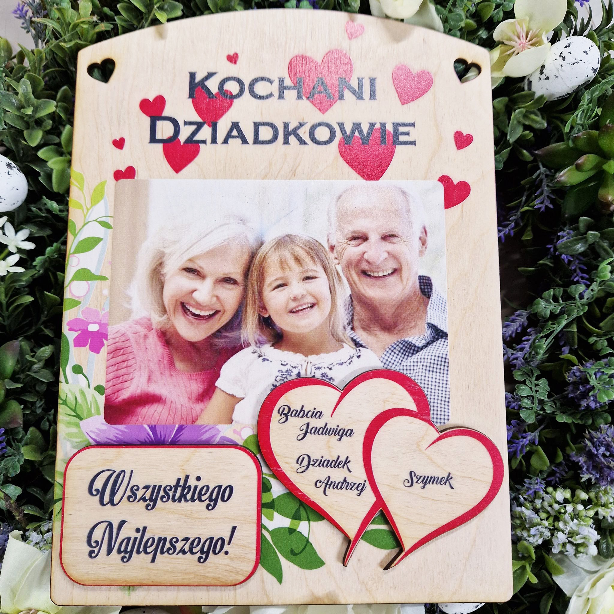 Tabliczka na Dzień Babci i Dziadka - ze zdjęciem i serduszkami - PRODUKT Z WYSYŁKĄ TYLKO NA TERENIE POLSKI