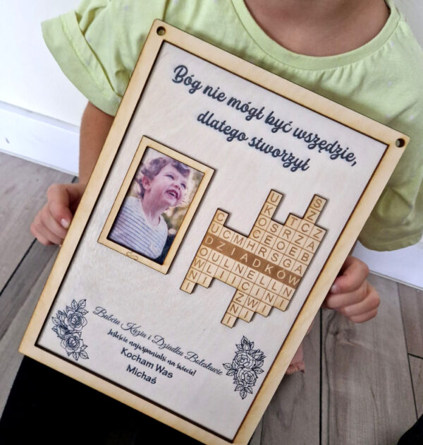 Tabliczka z krzyżówką i zdjęciem na Dzień Babci i Dziadka - PRODUKT Z WYSYŁKĄ TYLKO NA TERENIE POLSKI