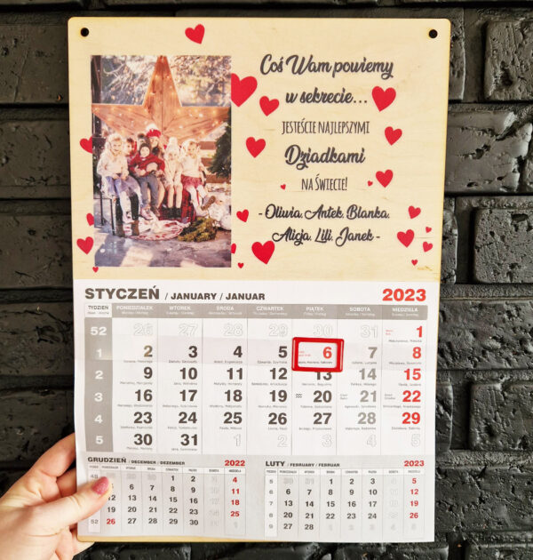Kalendarz na Dzień Babci i Dziadka ze zdjęciem i serduszkami - PRODUKT Z WYSYŁKĄ NA TERENIE uk