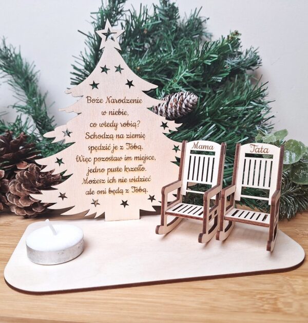 CHOINKA Z KRZESŁAMI - UPAMIĘTNIAJĄCA ZMARŁE OSOBY - BOŻE NARODZENIE W NIEBIE - PO POLSKU - WZÓR 2