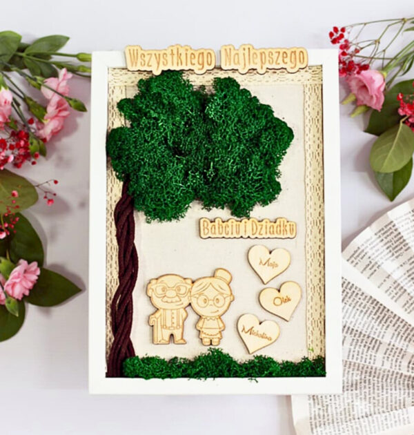 Ramka z żywym chrobotkiem - Dzień Babci i Dziadka - PRODUKT Z WYSYŁKĄ TYLKO NA TERENIE POLSKI