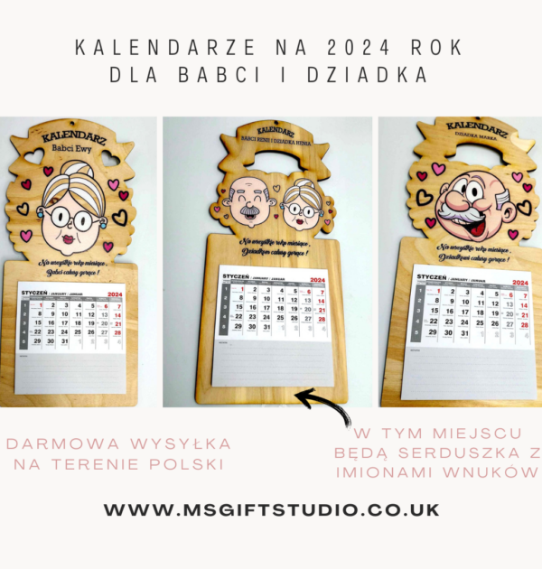 Kalendarz na Dzień Babci i Dziadka do postawienia bądź zawieszenia - nadruk UV - PRODUKT Z WYSYŁKĄ TYLKO NA TERENIE POLSKI