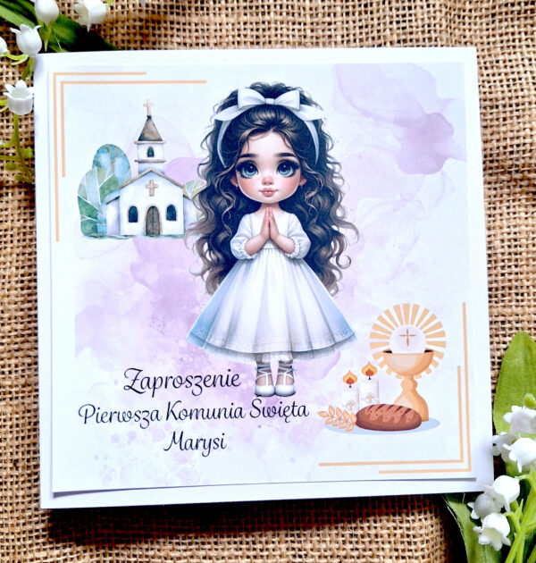 ZAPROSZENIA NA PIERWSZĄ KOMUNIĘ ŚWIĘTĄ - PIERWSZA KOMUNIA ŚWIĘTA - ZAPROSZENIE - DLA DZIEWCZYNKI - WZÓR 2 - ZAP-M-006