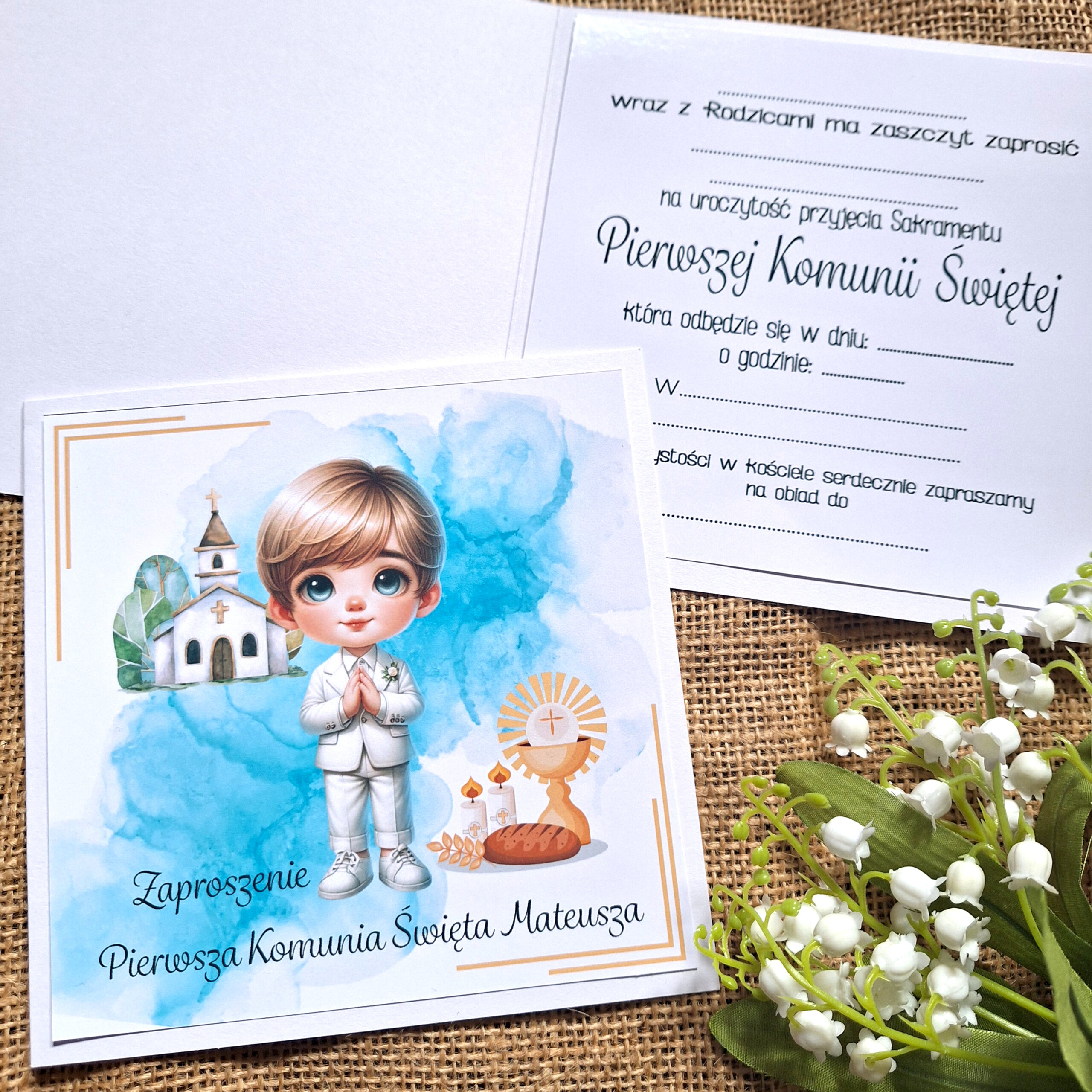 ZAPROSZENIA NA PIERWSZĄ KOMUNIĘ ŚWIĘTĄ - PIERWSZA KOMUNIA ŚWIĘTA - ZAPROSZENIE - DLA CHŁOPCA - WZÓR 2 - ZAP-M-002 - obrazek 2
