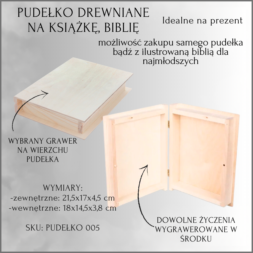 PAMIĄTKA PIERWSZEJ KOMUNII ŚWIĘTEJ - DREWNIANE PUDEŁKO Z GRAWEREM NA WIERZCHU ORAZ ŻYCZENIAMI W ŚRODKU - WYBÓR PUDEŁKA - obrazek 11