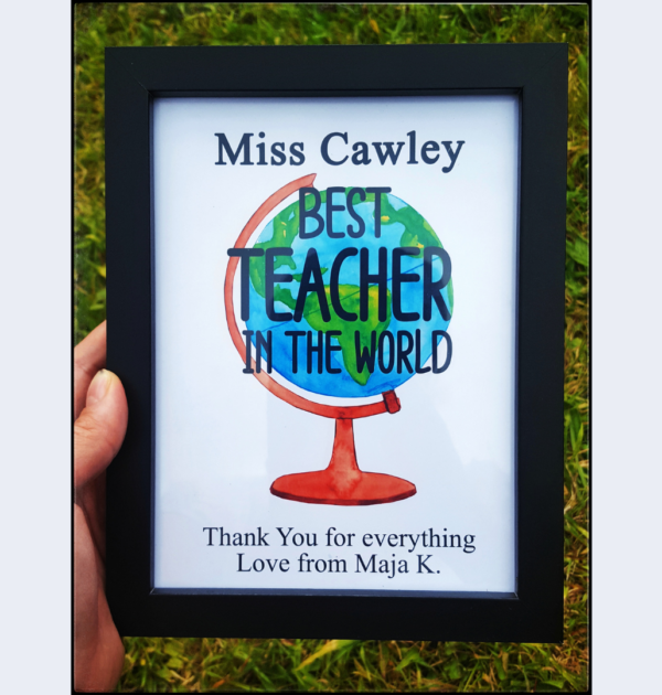 RAMKA DLA NAUCZYCIELA - BEST TEACHER IN THE WORLD - RAMKA Z GLOBUSEM