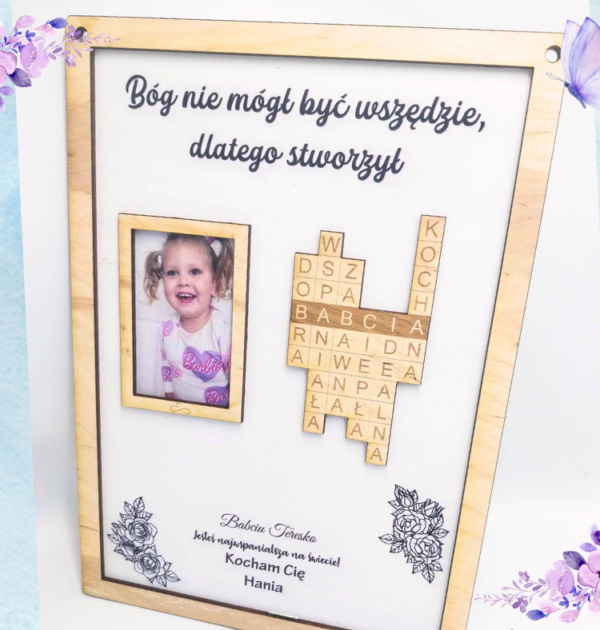 Tabliczka z krzyżówką i zdjęciem na Dzień Babci - PRODUKT Z WYSYŁKĄ TYLKO NA TERENIE POLSKI