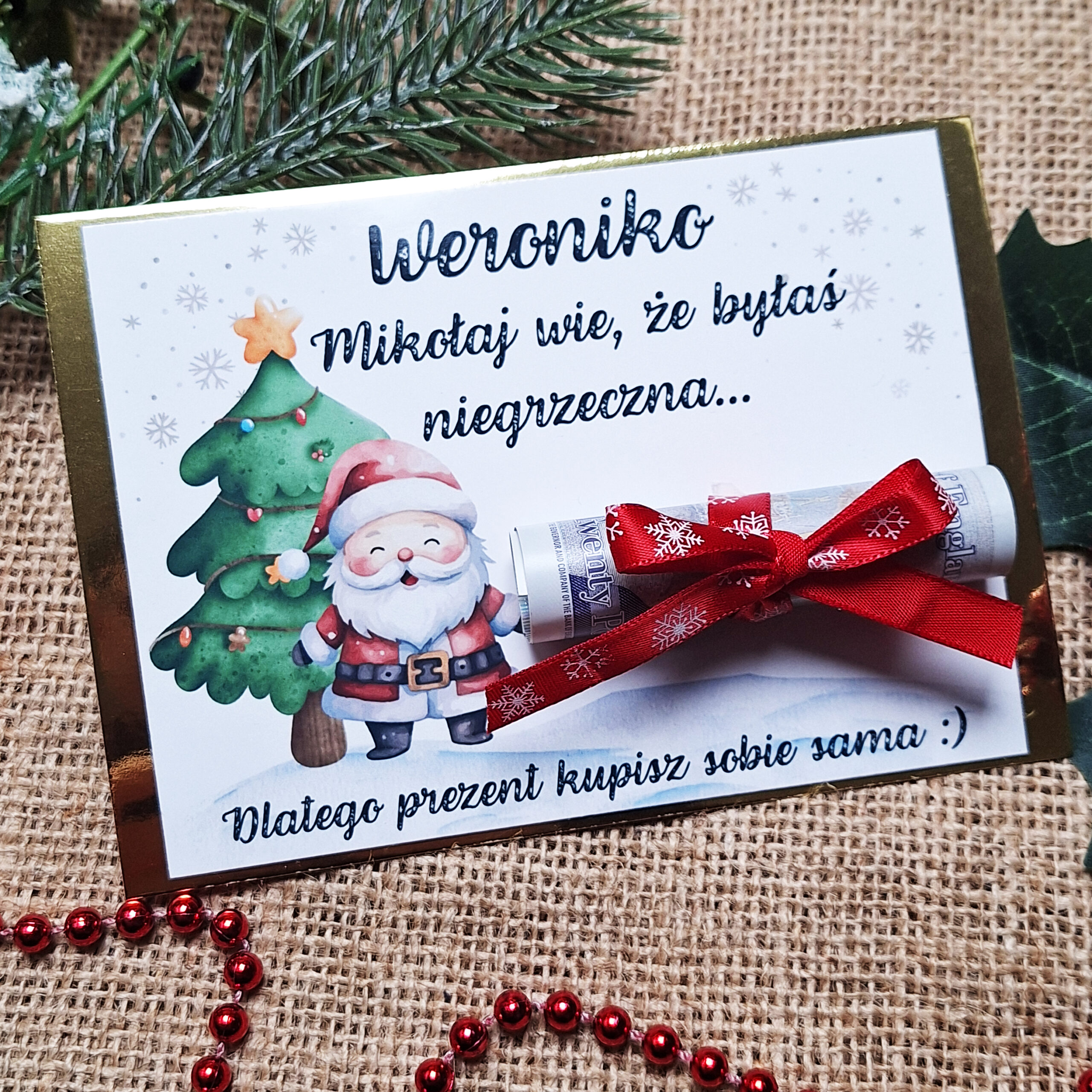 ŚWIĄTECZNY BON PODARUNKOWY - DLA GRZECZNYCH I NIEGRZECZNYCH - WYBÓR - WZÓR 1 - MIKOŁAJ I CHOINKA