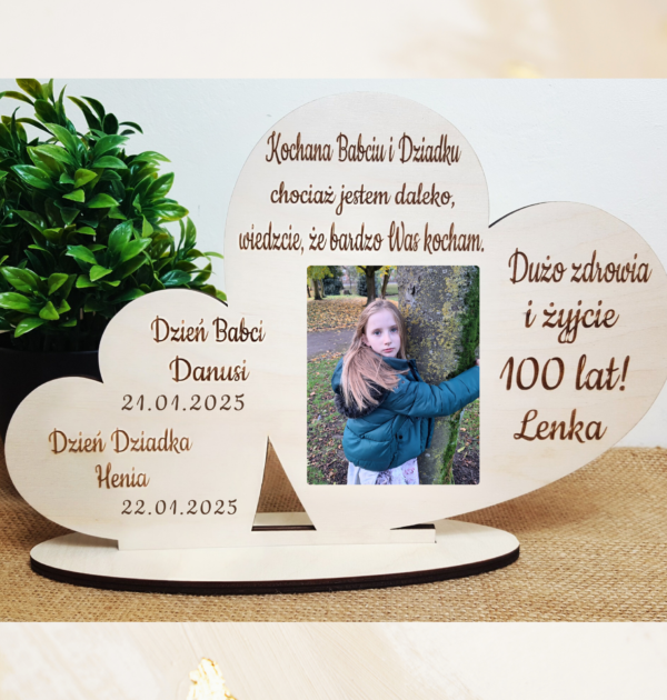 PODWÓJNE SERDUSZKO DLA BABCI I DZIADKA ZE ZDJĘCIEM WNUCZĄT