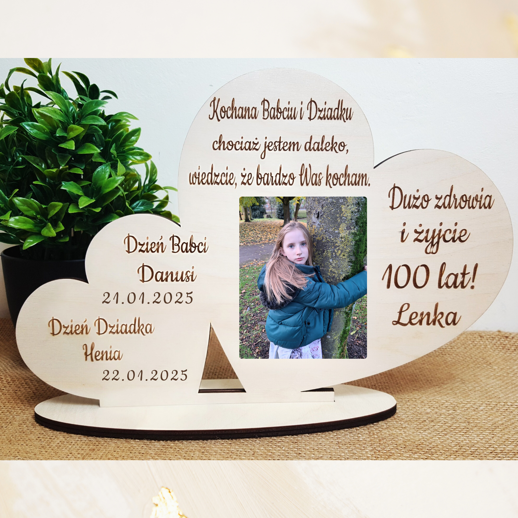 PODWÓJNE SERDUSZKO DLA BABCI I DZIADKA ZE ZDJĘCIEM WNUCZĄT