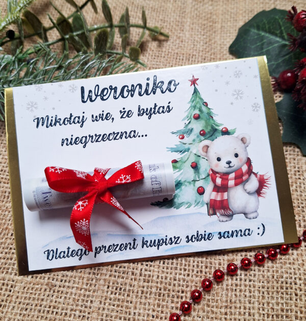 ŚWIĄTECZNY BON PODARUNKOWY - DLA GRZECZNYCH I NIEGRZECZNYCH - WYBÓR - WZÓR 3 - CHOINKA I MIŚ
