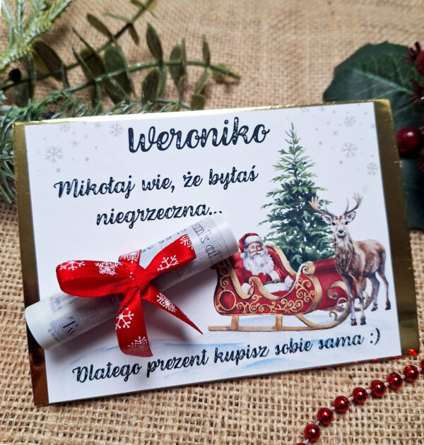 ŚWIĄTECZNY BON PODARUNKOWY - DLA GRZECZNYCH I NIEGRZECZNYCH - WYBÓR - WZÓR 4 - CHOINKA, MIKOŁAJ I RENIFER