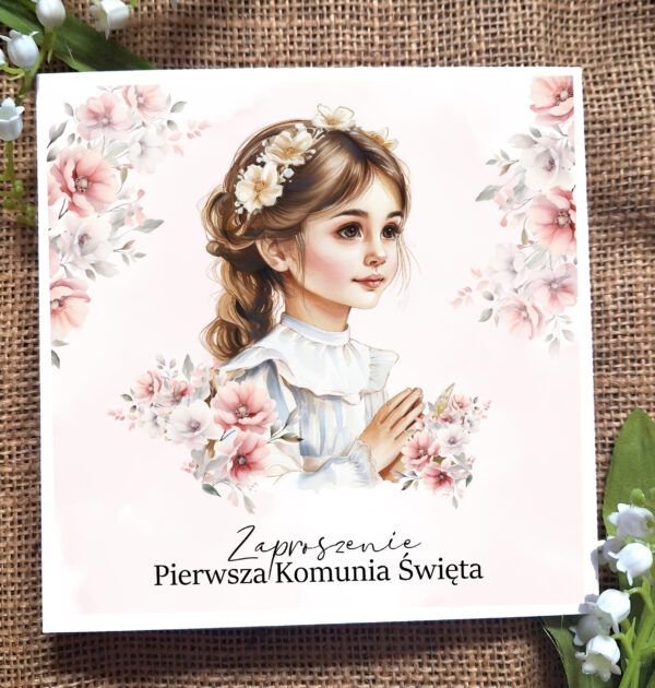 ZAPROSZENIA NA PIERWSZĄ KOMUNIĘ ŚWIĘTĄ - PIERWSZA KOMUNIA ŚWIĘTA - ZAPROSZENIE - DLA DZIEWCZYNKI - R04