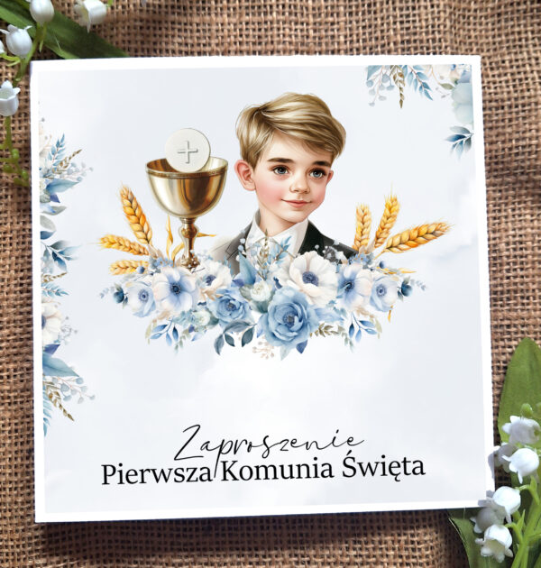 ZAPROSZENIA NA PIERWSZĄ KOMUNIĘ ŚWIĘTĄ - PIERWSZA KOMUNIA ŚWIĘTA - ZAPROSZENIE - DLA CHŁOPCA - N04