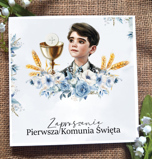 ZAPROSZENIA NA PIERWSZĄ KOMUNIĘ ŚWIĘTĄ - PIERWSZA KOMUNIA ŚWIĘTA - ZAPROSZENIE - DLA CHŁOPCA - N07