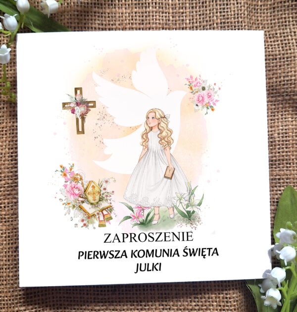 ZAPROSZENIA NA PIERWSZĄ KOMUNIĘ ŚWIĘTĄ - PIERWSZA KOMUNIA ŚWIĘTA - ZAPROSZENIE - DLA DZIEWCZYNKI