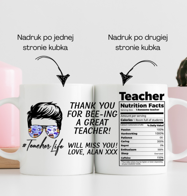 THANK YOU FOR BEE-ING A GREAT TEACHER! - KUBEK DLA NAUCZYCIELA, PERSONALIZOWANY KUBEK - #TEACHERLIFE, TEACHER NUTRITION FACTS