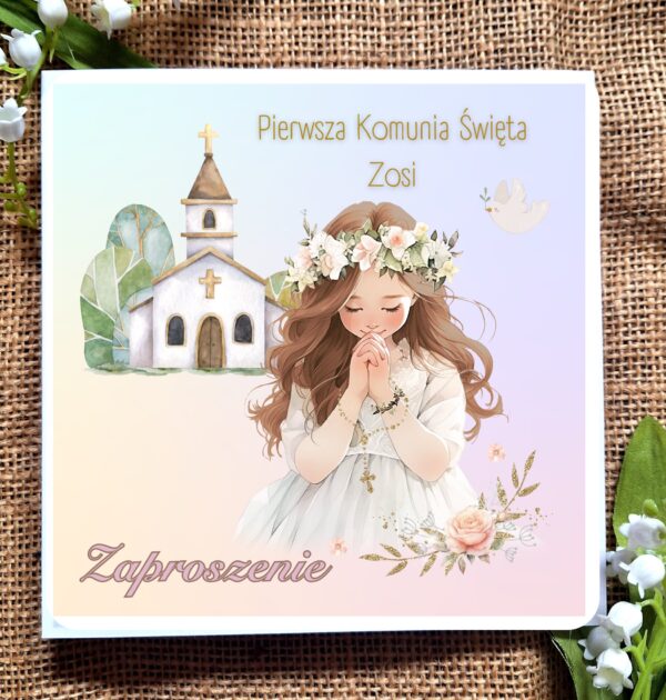 ZAPROSZENIA NA PIERWSZĄ KOMUNIĘ ŚWIĘTĄ – PIERWSZA KOMUNIA ŚWIĘTA – ZAPROSZENIE – DLA DZIEWCZYNKI – WZÓR 9