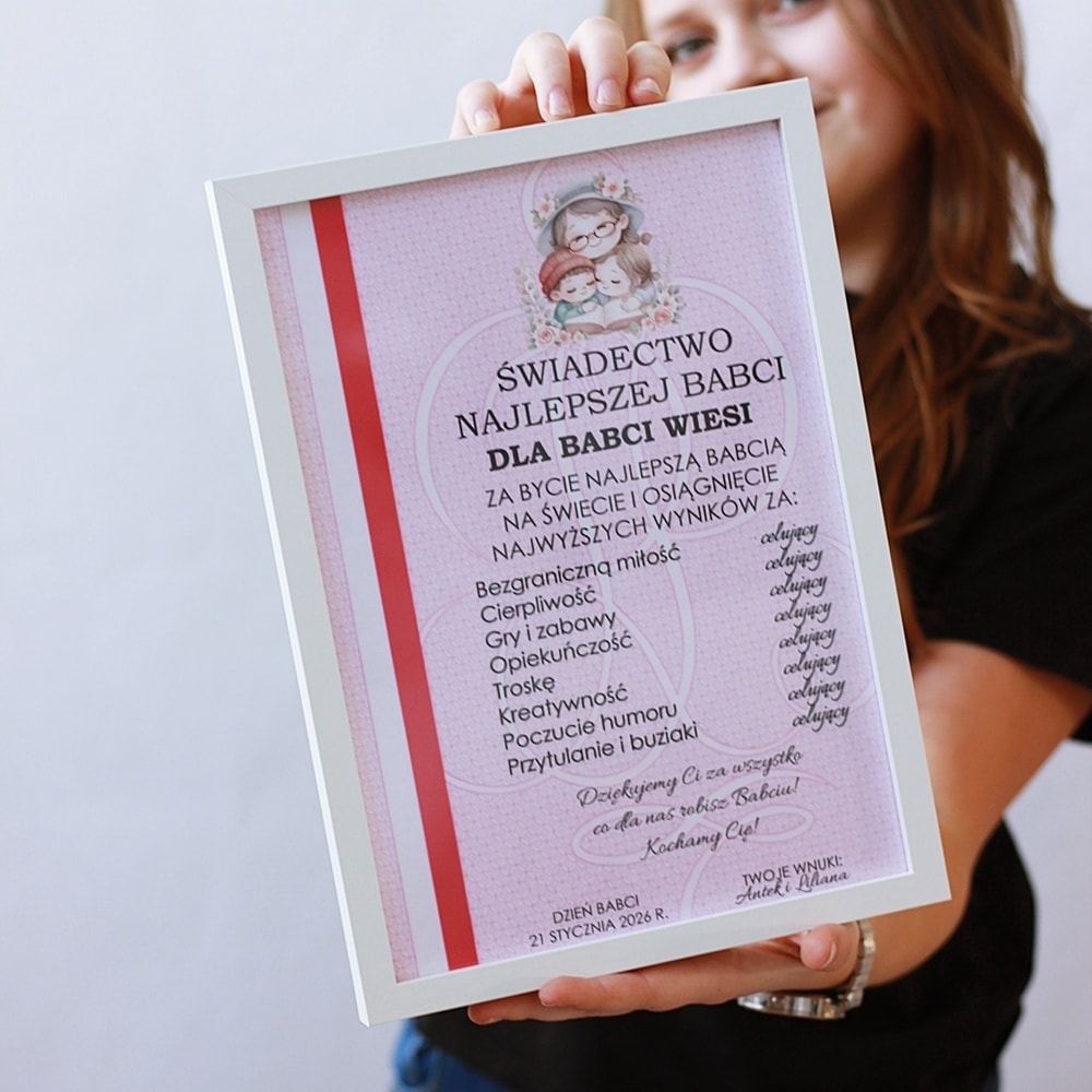 Świadectwo najlepszej Babci - wyjątkowy prezent Dzień Babci i Dziadka - WYSYŁKA NA TERENIE POLSKI