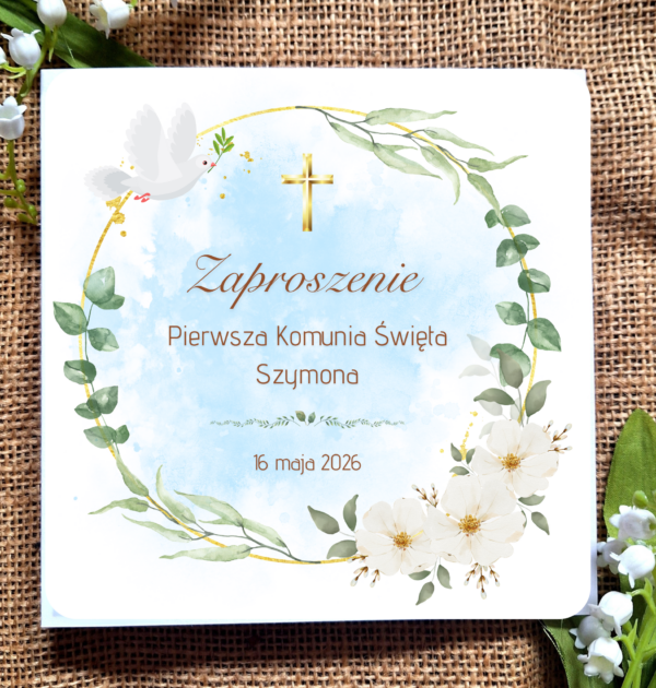 ZAPROSZENIA NA PIERWSZĄ KOMUNIĘ ŚWIĘTĄ - PIERWSZA KOMUNIA ŚWIĘTA - ZAPROSZENIE NIEBIESKIE - PERSONALIZOWANE