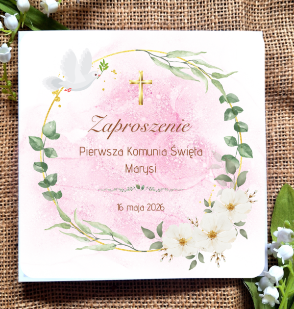 ZAPROSZENIA NA PIERWSZĄ KOMUNIĘ ŚWIĘTĄ - PIERWSZA KOMUNIA ŚWIĘTA - ZAPROSZENIE RÓŻOWE - PERSONALIZOWANE