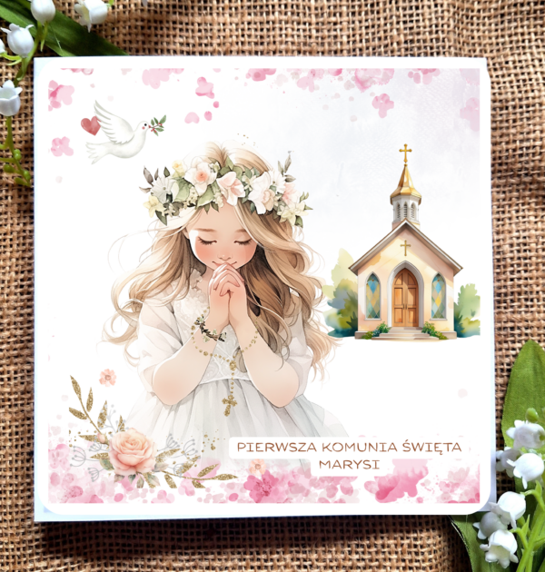 ZAPROSZENIA NA PIERWSZĄ KOMUNIĘ ŚWIĘTĄ - PIERWSZA KOMUNIA ŚWIĘTA - ZAPROSZENIE DLA DZIEWCZYNKI - PERSONALIZOWANE