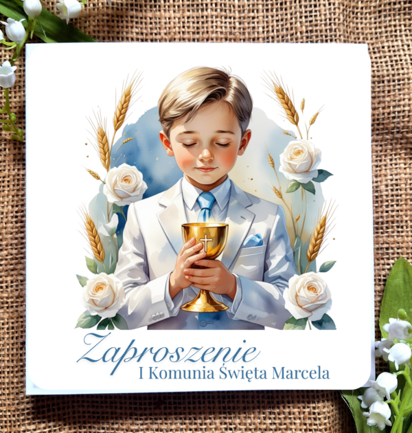 ZAPROSZENIA NA PIERWSZĄ KOMUNIĘ ŚWIĘTĄ - PIERWSZA KOMUNIA ŚWIĘTA - ZAPROSZENIE DLA CHŁOPCA - PERSONALIZOWANE