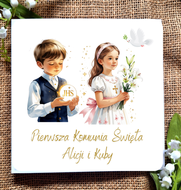 ZAPROSZENIA NA PIERWSZĄ KOMUNIĘ ŚWIĘTĄ - PIERWSZA KOMUNIA ŚWIĘTA - ZAPROSZENIE DLA CHŁOPCA I DZIEWCZYNKI - ZAPROSZENIE DLA BLIŹNIĄT / BLIŹNIAKÓW - PERSONALIZOWANE