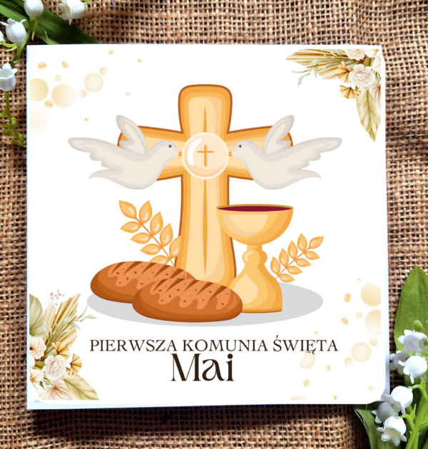 ZAPROSZENIA NA PIERWSZĄ KOMUNIĘ ŚWIĘTĄ - PIERWSZA KOMUNIA ŚWIĘTA - ZAPROSZENIE - PERSONALIZOWANE - KRZYŻ + GOŁĘBIE